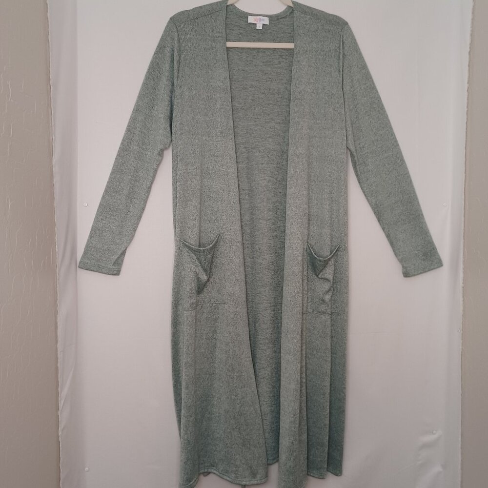 Women's LuLaRoe Green Lightweight Open Front‎ Duster with Pockets Size Large